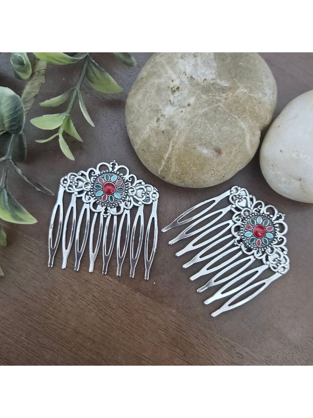 Boho Western Handmade Multicolor Hair Comb Set - Picture 2 of 3